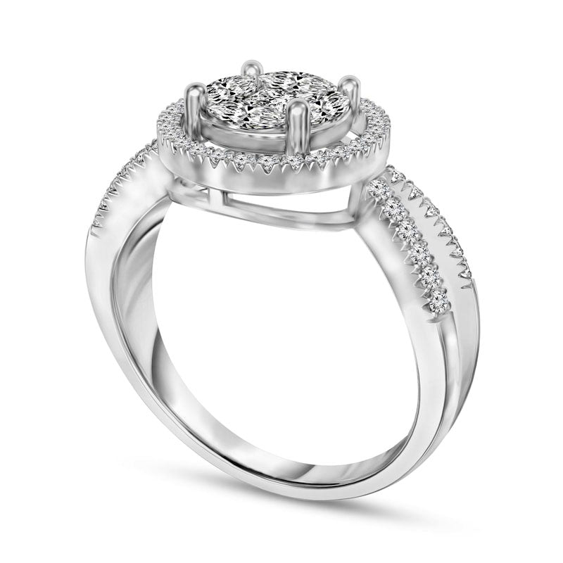 0.75 CT. T.W. Composite Natural Diamond Frame Split Shank Engagement Ring in Solid 14K White Gold