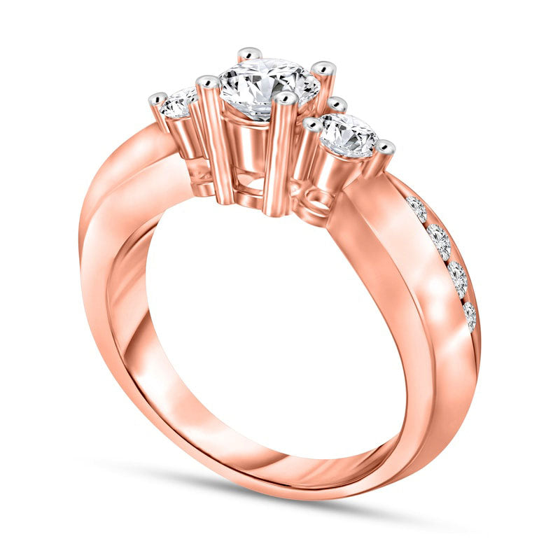 0.88 CT. T.W. Natural Diamond Three Stone Engagement Ring in Solid 14K Rose Gold