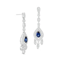 Pear-Shaped Lab-Created Blue and White Sapphire Marquise Frame Vintage-Style Chandelier Drop Earrings in Sterling Silver