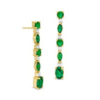 Multi-Shape Lab-Created Emerald and White Sapphire Linear Drop Earrings in Sterling Silver with 14K Gold Plate