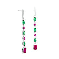 Marquise Lab-Created Emerald and Multi-Shape Ruby Alternating Linear Drop Earrings in Sterling Silver