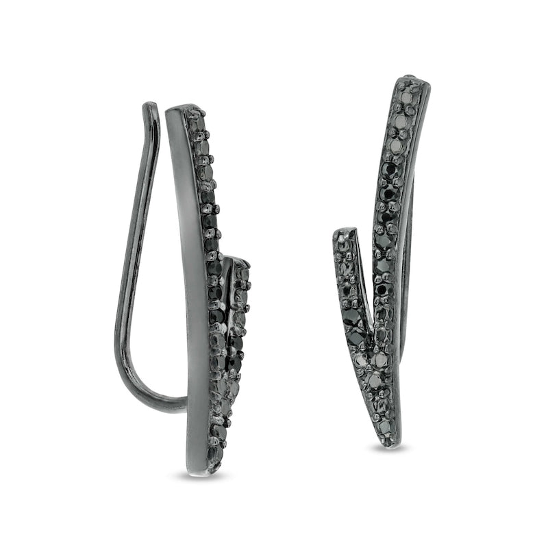 0.1 CT. T.W. Enhanced Black Diamond Split Curve Crawler Earrings in 10K White Gold with Black Rhodium