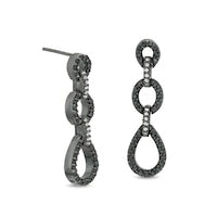 0.38 CT. T.W. Enhanced Black and White Diamond Triple Drop Earrings in Sterling Silver with Black Rhodium