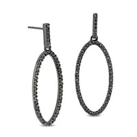 0.33 CT. T.W. Enhanced Black Diamond Oval Outline Drop Earrings in Sterling Silver with Black Rhodium