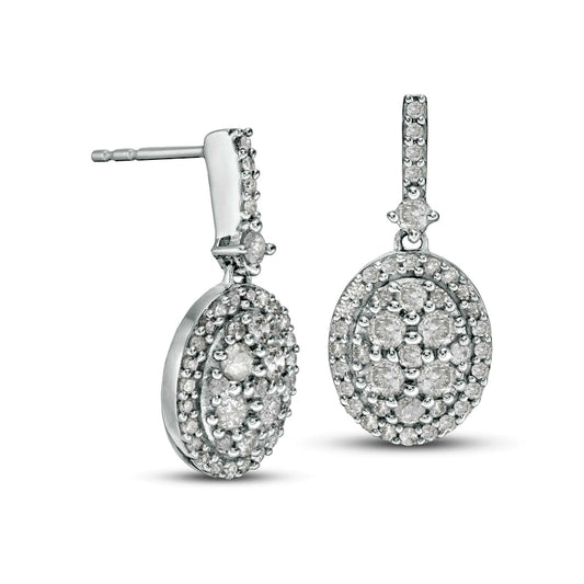 1 CT. T.W. Oval Composite Diamond Frame Drop Earrings in 10K White Gold