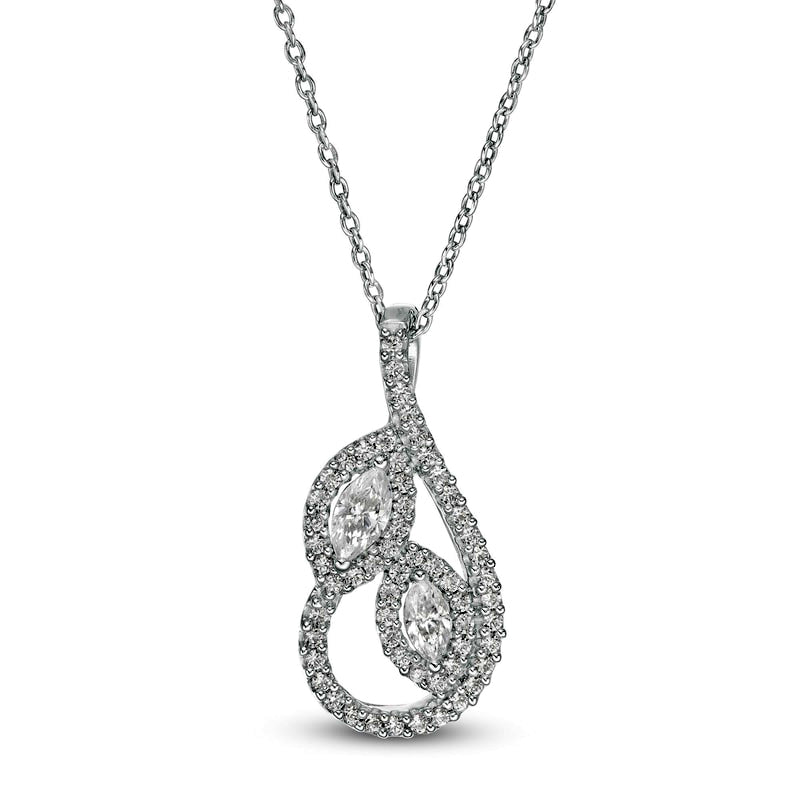 0.25 CT. T.W. Marquise Natural Diamond Leaves Teardrop Pendant in 10K White Gold