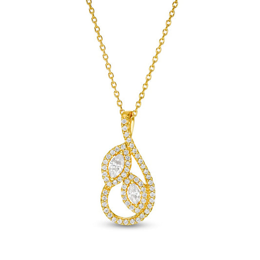 0.25 CT. T.W. Marquise Natural Diamond Leaves Teardrop Pendant in 10K Yellow Gold