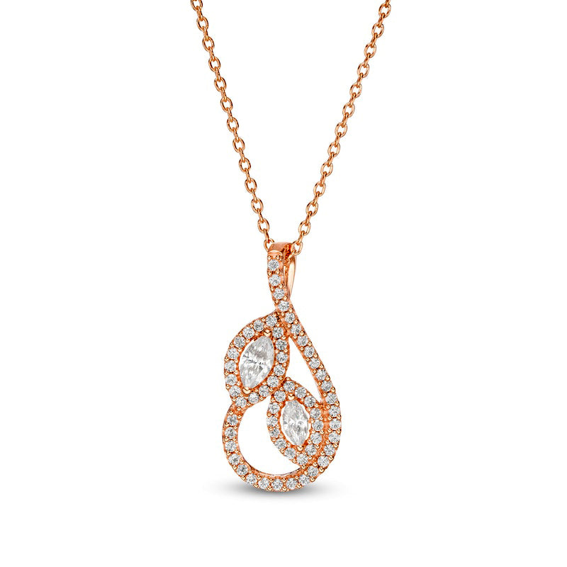 0.25 CT. T.W. Marquise Natural Diamond Leaves Teardrop Pendant in 10K Rose Gold