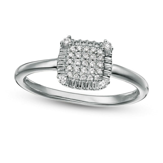 0.13 CT. T.W. Composite Natural Diamond Pleated Square Frame Ring in Solid 10K White Gold