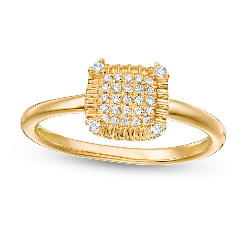 0.13 CT. T.W. Composite Natural Diamond Pleated Square Frame Ring in Solid 10K Yellow Gold