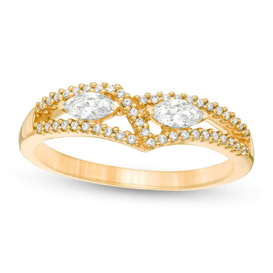 0.33 CT. T.W. Marquise Natural Diamond Chevron Split Shank Ring in Solid 10K Yellow Gold