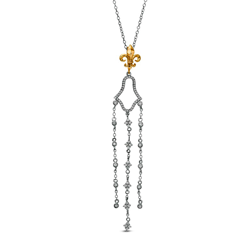 0.5 CT. T.W. Natural Diamond Fleur-De-Lis with Geometric Chandelier Drop Pendant in 10K Two-Tone Gold