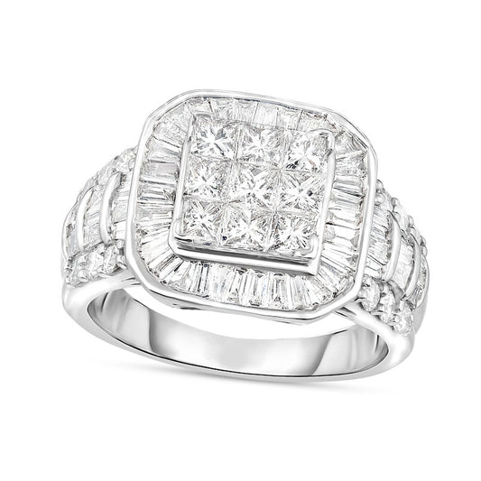 2.88 CT. T.W. Princess-Cut Natural Diamond Frame Multi-Row Engagement Ring in Solid 14K White Gold