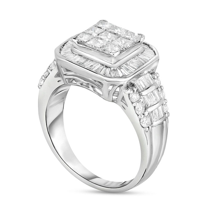 2.88 CT. T.W. Princess-Cut Natural Diamond Frame Multi-Row Engagement Ring in Solid 14K White Gold