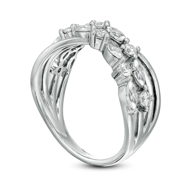 1.0 CT. T.W. Marquise and Round Natural Diamond Alternating Crossover Ring in Solid 10K White Gold