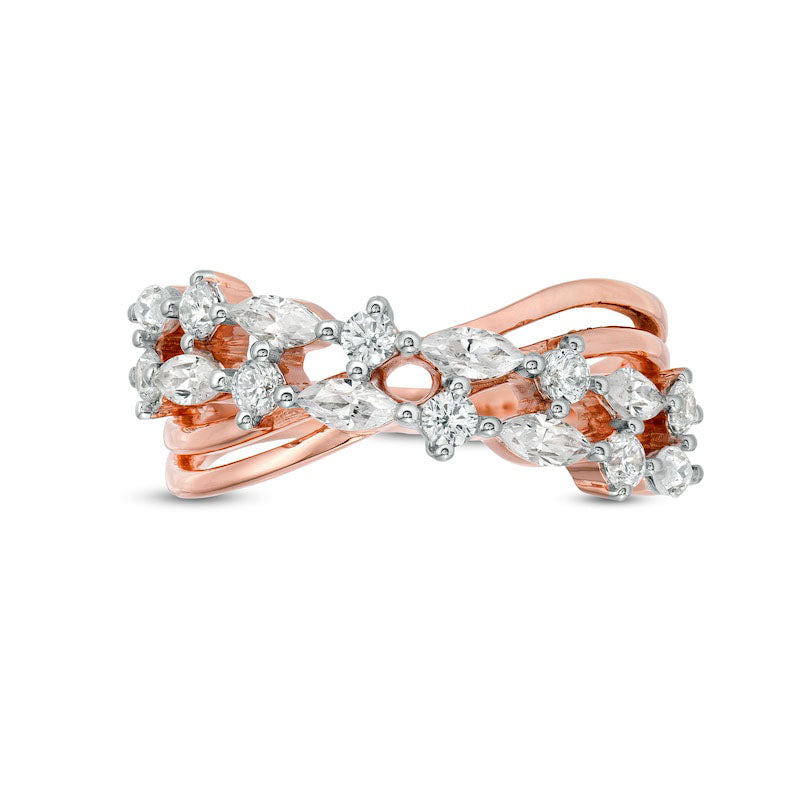 1.0 CT. T.W. Marquise and Round Natural Diamond Alternating Crossover Ring in Solid 10K Rose Gold