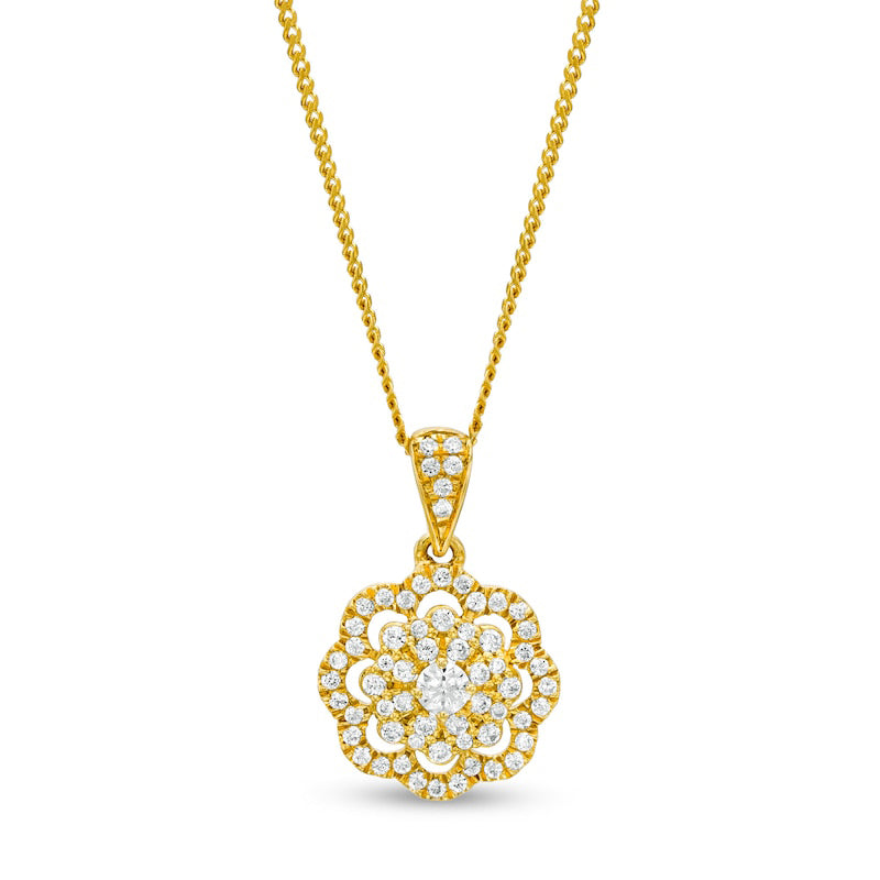 0.25 CT. T.W. Natural Diamond Frame Flower Drop Pendant in 10K Yellow Gold