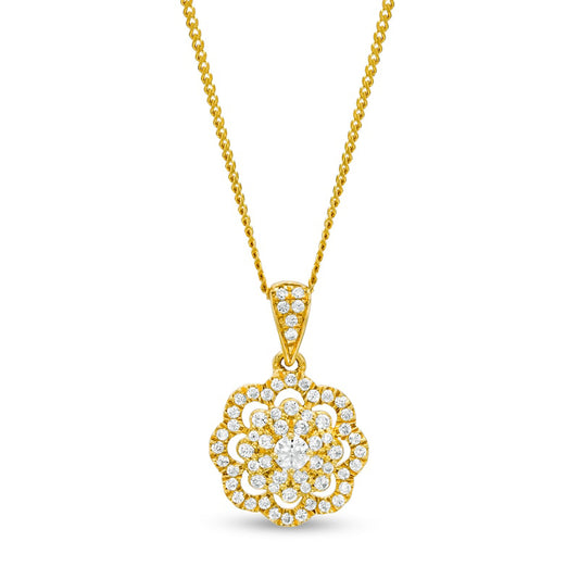 0.25 CT. T.W. Natural Diamond Frame Flower Drop Pendant in 10K Yellow Gold