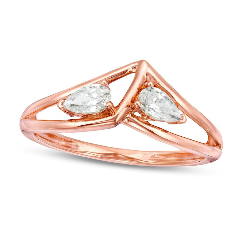 0.33 CT. T.W. Pear-Shaped Natural Diamond Double Loop Chevron Ring in Solid 10K Rose Gold