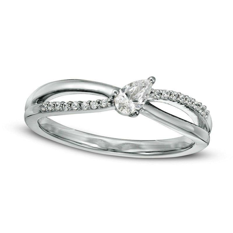 0.20 CT. T.W. Pear-Shaped Natural Diamond Crossover Promise Ring in Solid 10K White Gold