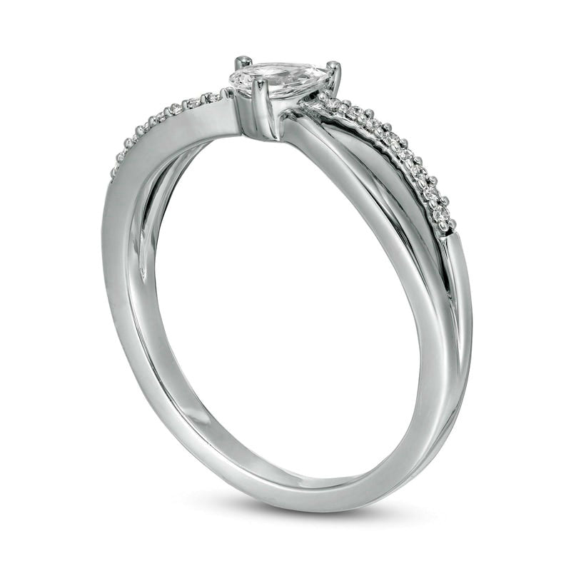 0.20 CT. T.W. Pear-Shaped Natural Diamond Crossover Promise Ring in Solid 10K White Gold