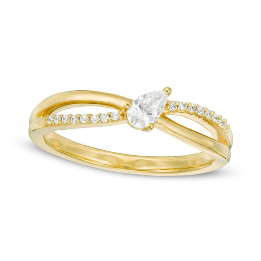 0.20 CT. T.W. Pear-Shaped Natural Diamond Crossover Promise Ring in Solid 10K Yellow Gold