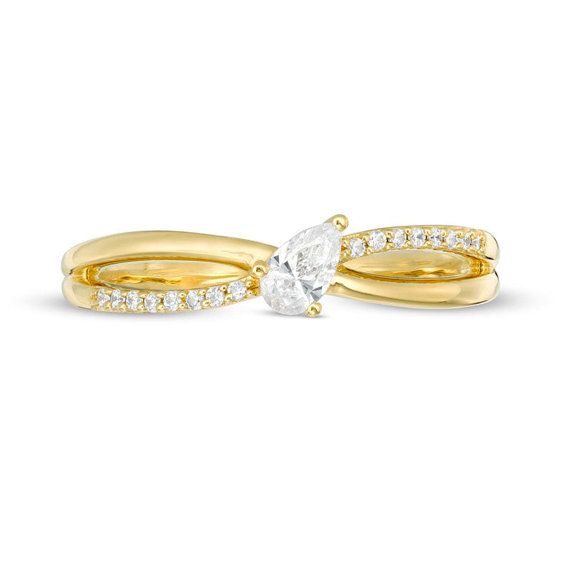 0.20 CT. T.W. Pear-Shaped Natural Diamond Crossover Promise Ring in Solid 10K Yellow Gold