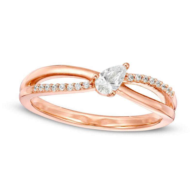 0.20 CT. T.W. Pear-Shaped Natural Diamond Crossover Promise Ring in Solid 10K Rose Gold