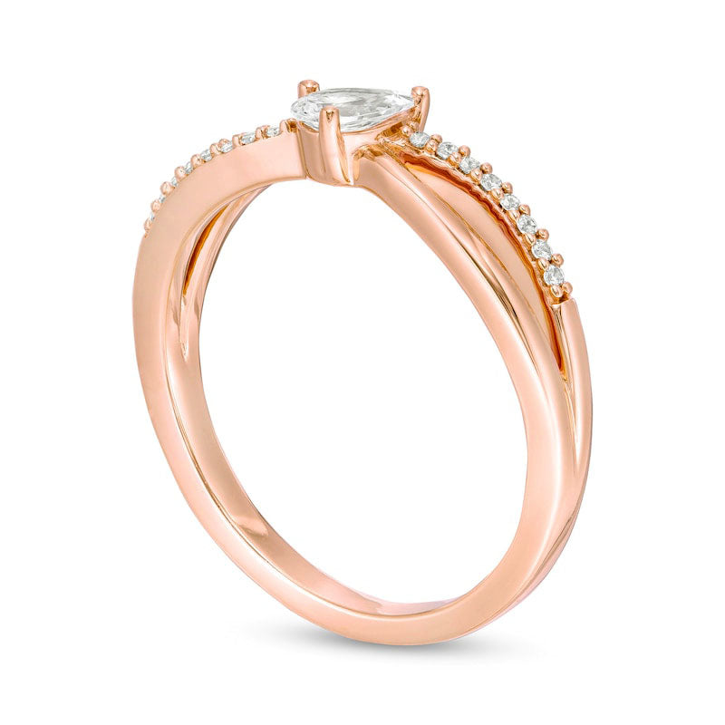 0.20 CT. T.W. Pear-Shaped Natural Diamond Crossover Promise Ring in Solid 10K Rose Gold