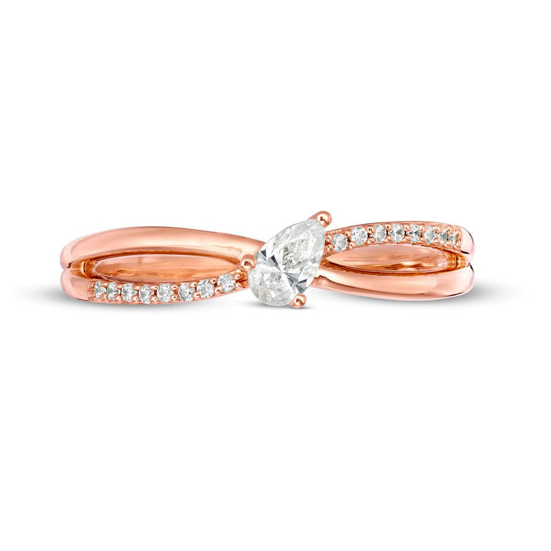 0.20 CT. T.W. Pear-Shaped Natural Diamond Crossover Promise Ring in Solid 10K Rose Gold