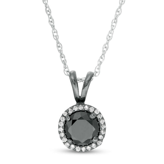 1.2 CT. T.W. Enhanced Black and White Natural Diamond Frame Drop Pendant in 10K White Gold with Black Rhodium