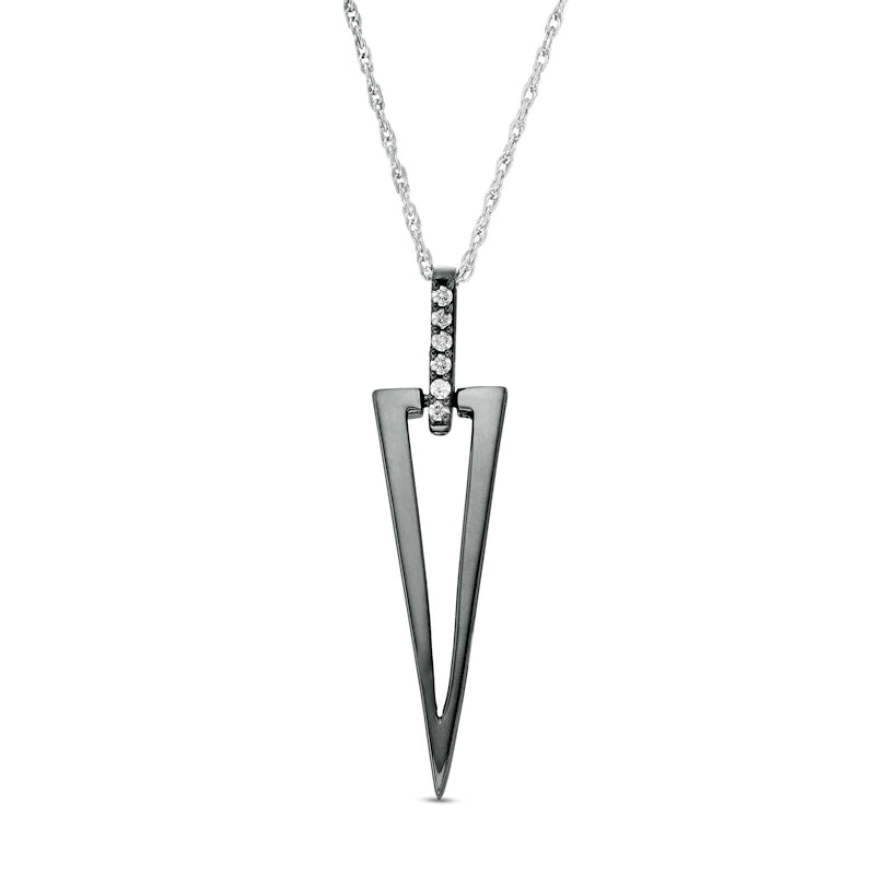 0.05 CT. T.W. Natural Diamond Elongated Triangle Drop Pendant in Sterling Silver and Black Rhodium