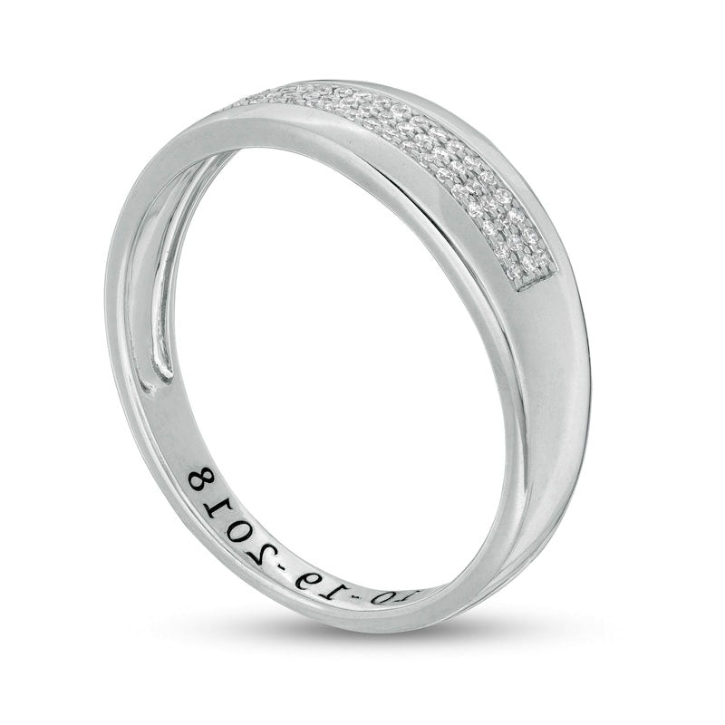 Men's 0.17 CT. T.W. Natural Diamond Engravable Triple Row Rectangle Wedding Band in Solid 10K White Gold (1 Line)