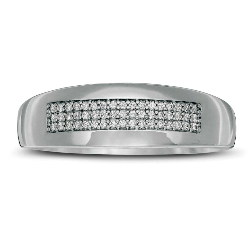 Men's 0.17 CT. T.W. Natural Diamond Engravable Triple Row Rectangle Wedding Band in Solid 10K White Gold (1 Line)