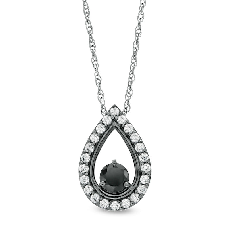 1 CT. T.W. Enhanced Black and White Natural Diamond Teardrop Frame Pendant in 10K White Gold with Black Rhodium