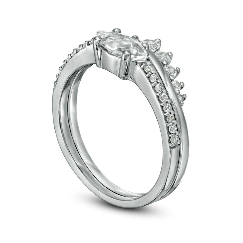 Marquise Lab-Created White Sapphire Crown Bridal Engagement Ring Set in Sterling Silver