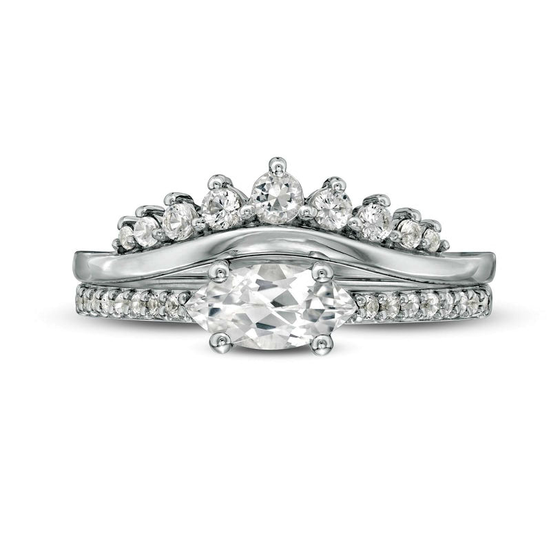 Marquise Lab-Created White Sapphire Crown Bridal Engagement Ring Set in Sterling Silver