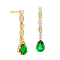 Pear-Shaped Lab-Created Emerald and White Sapphire Marquise Frame Drop Earrings in Sterling Silver with 14K Gold Plate