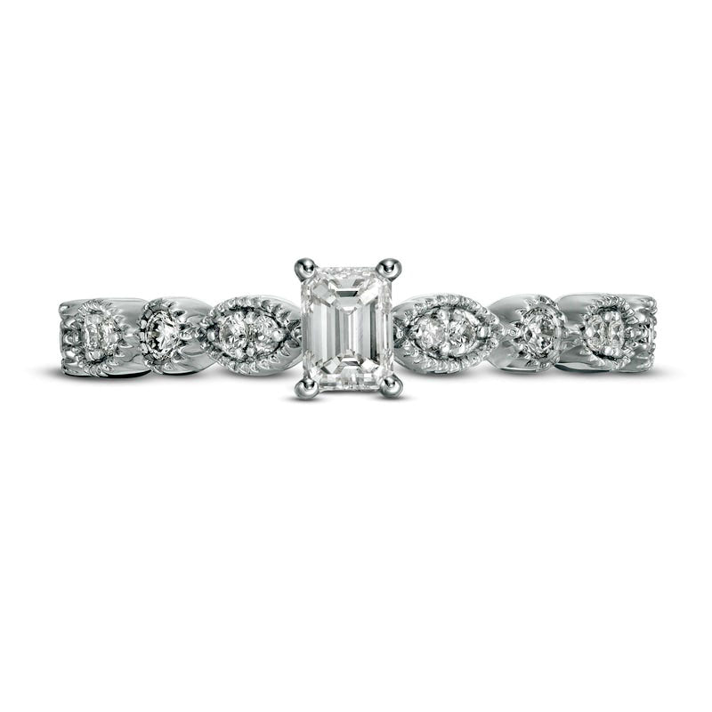 0.50 CT. T.W. Emerald-Cut Natural Diamond wih Marquise Shapes Antique Vintage-Style Engagement Ring in Solid 10K White Gold