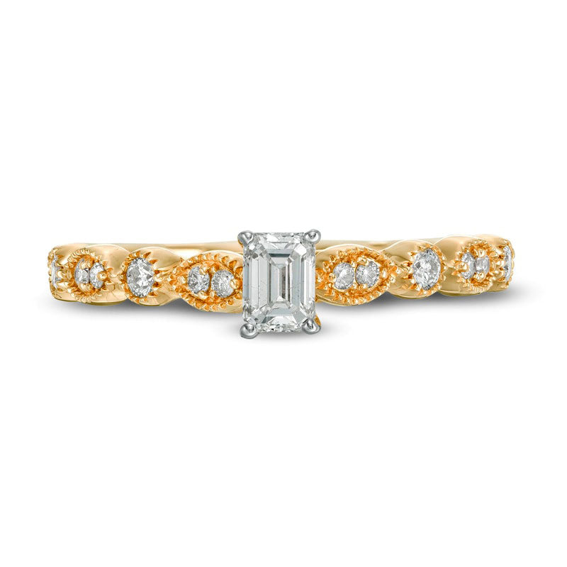 0.50 CT. T.W. Emerald-Cut Natural Diamond with Marquise Shapes Antique Vintage-Style Engagement Ring in Solid 10K Yellow Gold