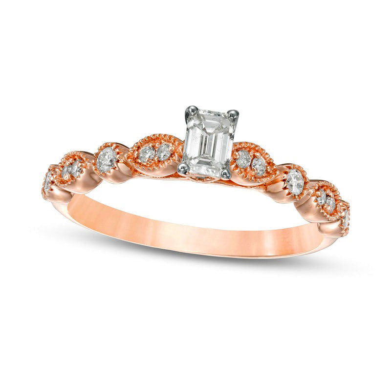 0.50 CT. T.W. Emerald-Cut Natural Diamond with Marquise Shapes Antique Vintage-Style Engagement Ring in Solid 10K Rose Gold