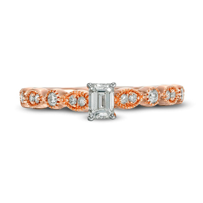 0.50 CT. T.W. Emerald-Cut Natural Diamond with Marquise Shapes Antique Vintage-Style Engagement Ring in Solid 10K Rose Gold