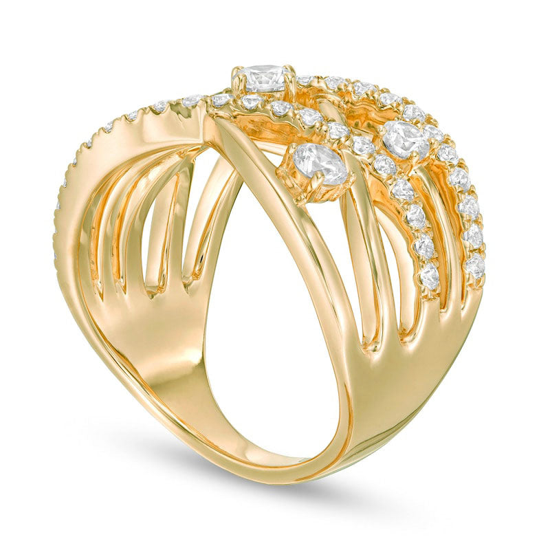 1.0 CT. T.W. Natural Diamond Orbit Crossover Ring in Solid 10K Yellow Gold