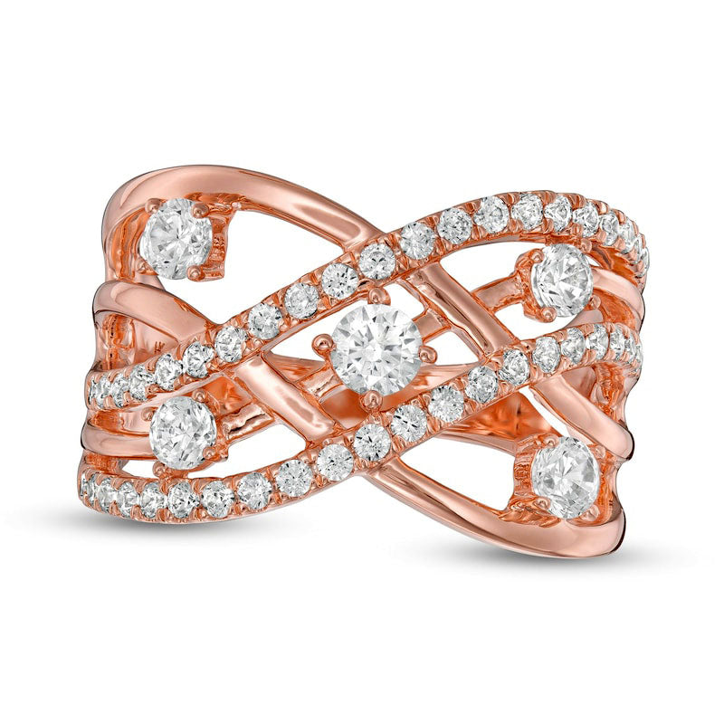 1.0 CT. T.W. Natural Diamond Orbit Crossover Ring in Solid 10K Rose Gold