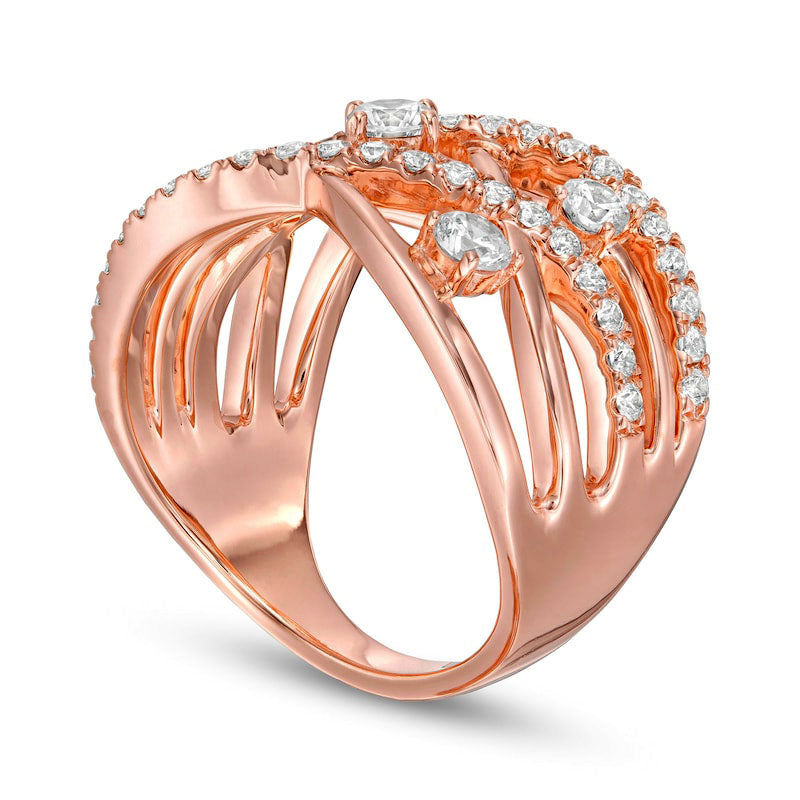 1.0 CT. T.W. Natural Diamond Orbit Crossover Ring in Solid 10K Rose Gold