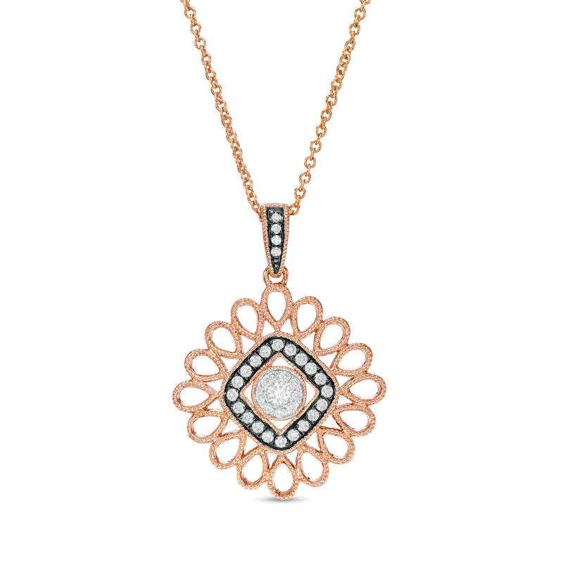 0.25 CT. T.W. Natural Diamond Art Deco Antique Vintage-Style Pendant in 10K Rose Gold