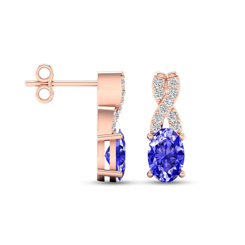 Oval Tanzanite and 0.07 CT. T.W. Diamond "X" Drop Earrings in 10K Rose Gold