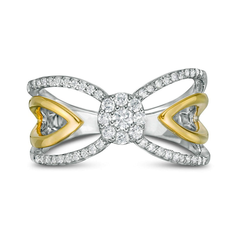 0.33 CT. T.W. Composite Natural Diamond Bow Tie Open Shank Ring in Solid 10K Two-Tone Gold