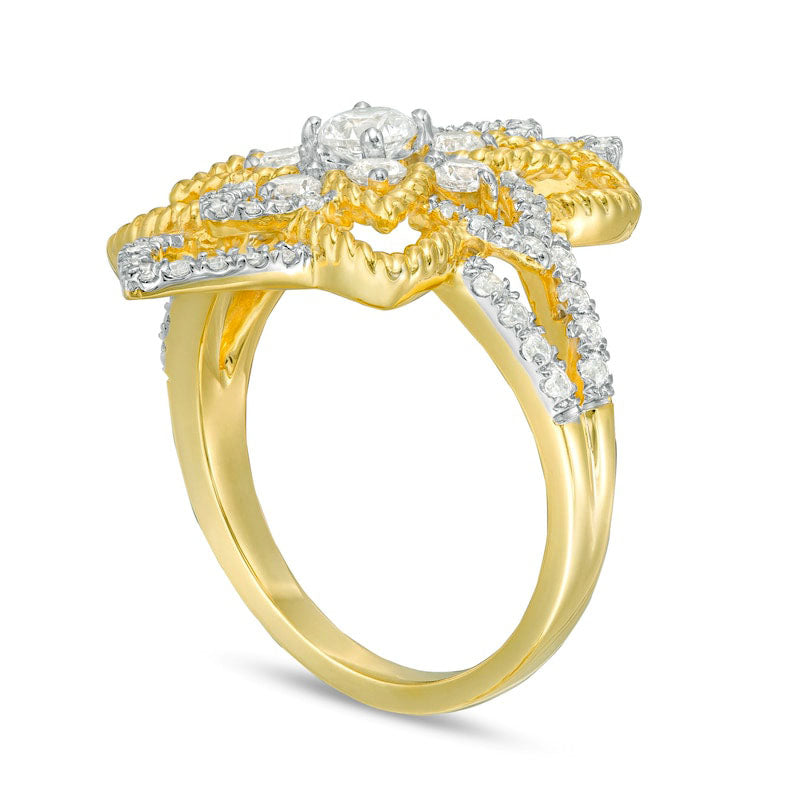 1.0 CT. T.W. Natural Diamond Flower Ring in Solid 10K Yellow Gold