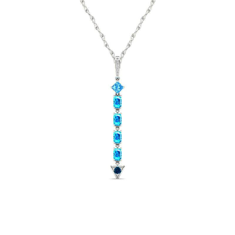 Multi-Shaped Blue Topaz and Natural Diamond Accent Abstract Arrow Pendant in 10K White Gold